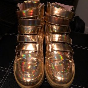 Gold hologram shoes
